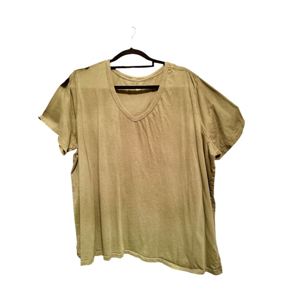Olive Green V Neck Relaxed Fit T Shirt‎ Top Women's Casual Comfy